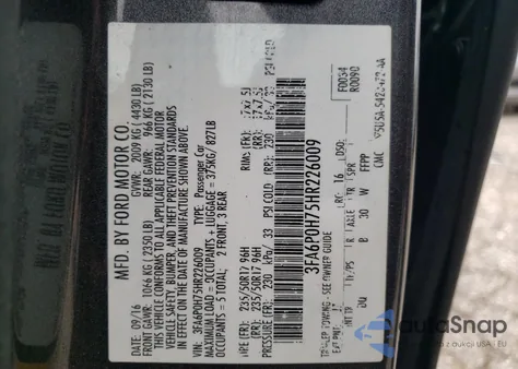 2017 Ford Fusion Se from USA, damaged, VIN 3FA6P0H75HR226009